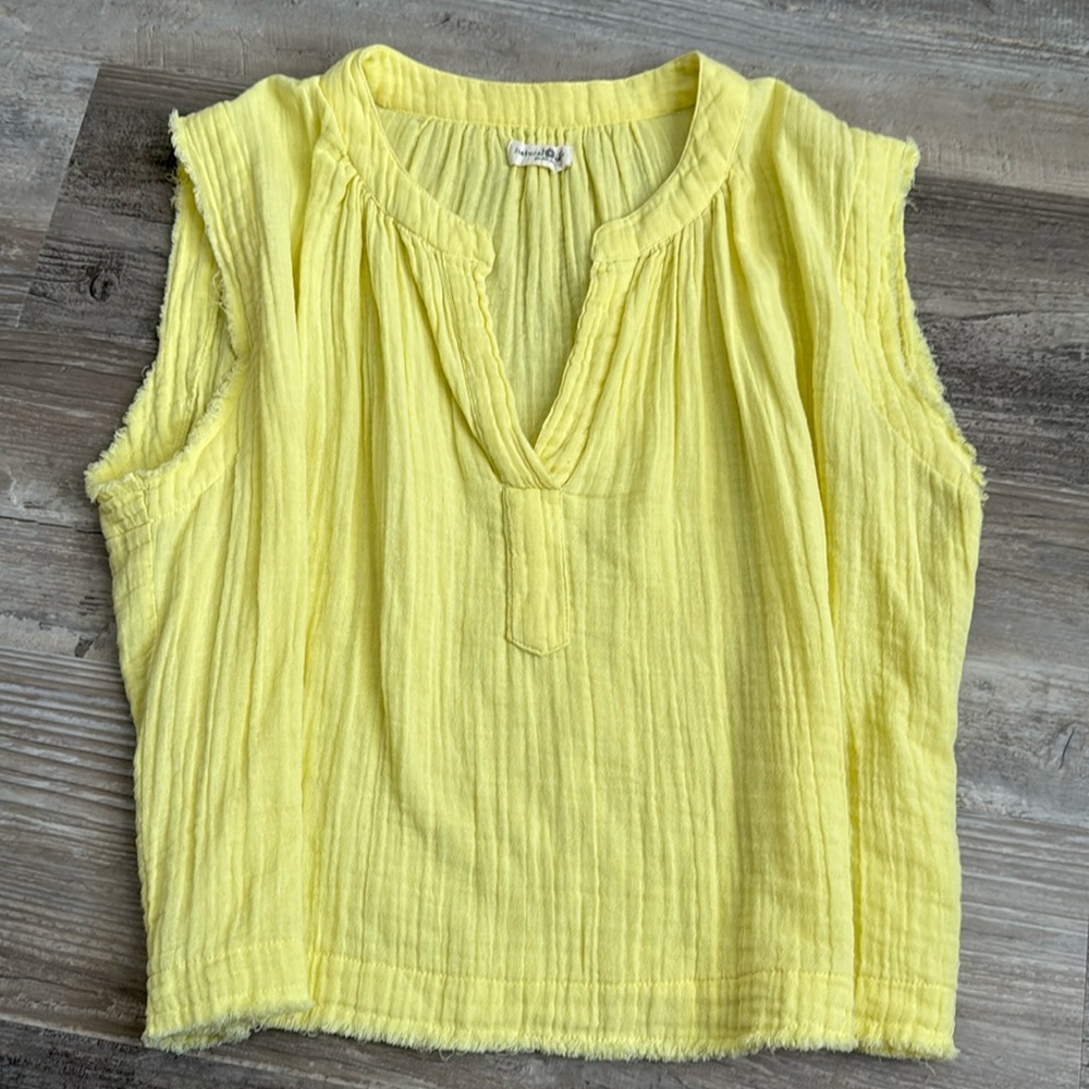 Natural life yellow frayed sleeveless top